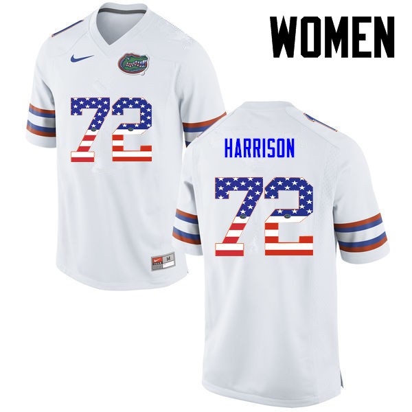 Florida Gators Women #72 Jonotthan Harrison College Football USA Flag Fashion White